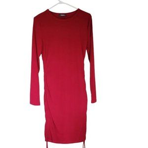 BTFBM Women Ruched Bodycon Drawstring Dress Crew Neck Long Sleeve Medium
